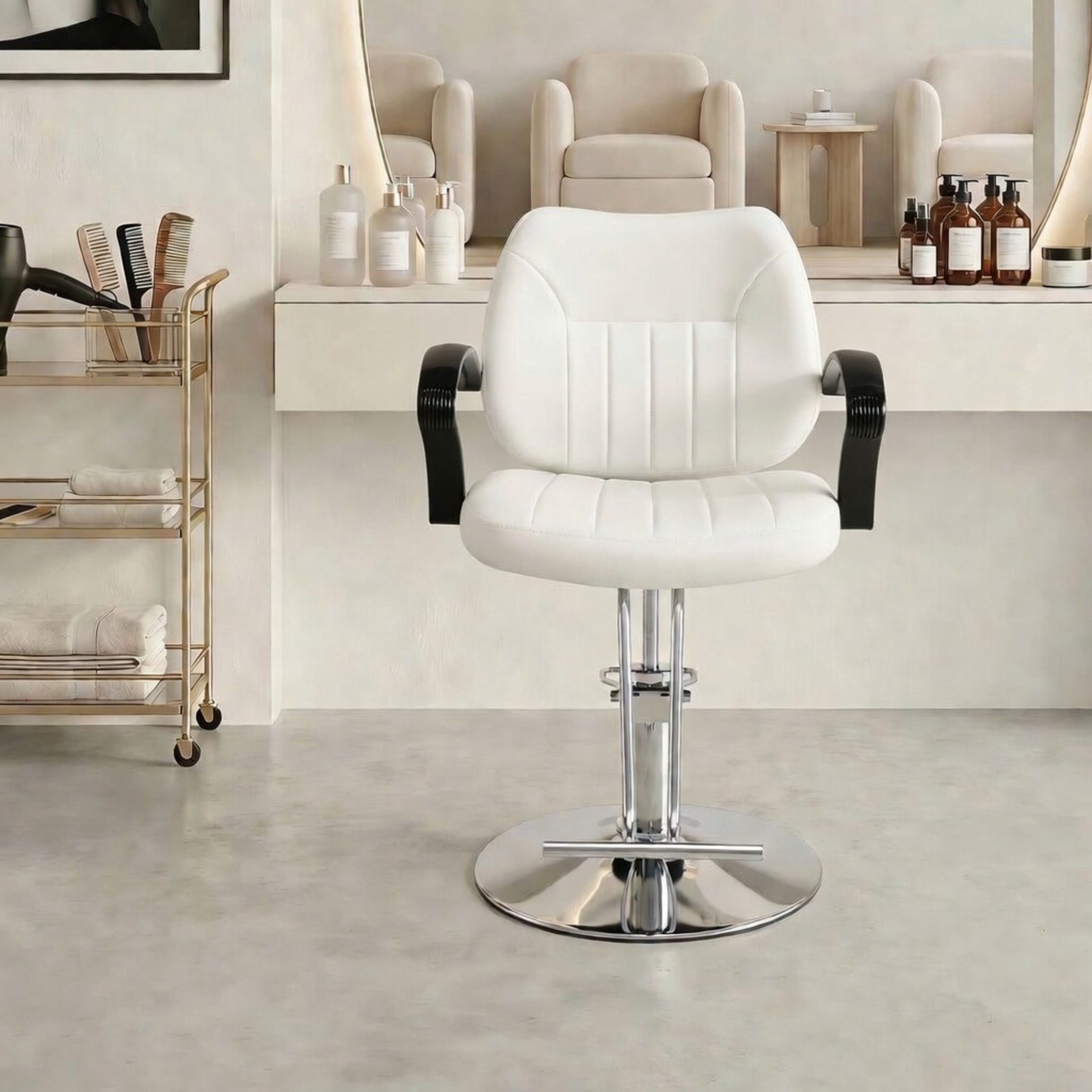 Noble House Hydraulic Barber Styling Chair with PU Upholstery, Adjustable Height, White + Chrome