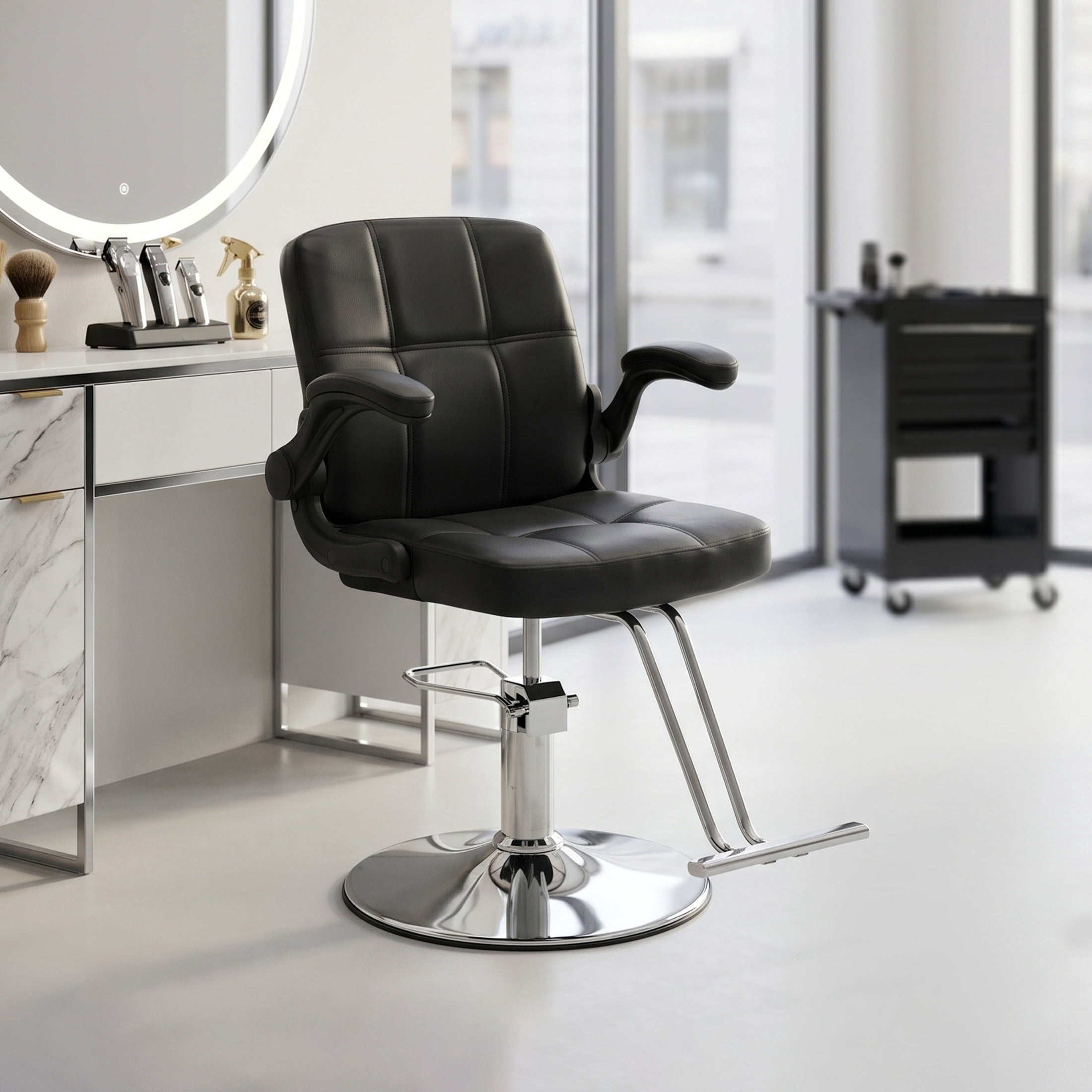 Noble House Hydraulic Height Adjustable Salon Styling Chair, 360° Swivel Barber Chair, Black