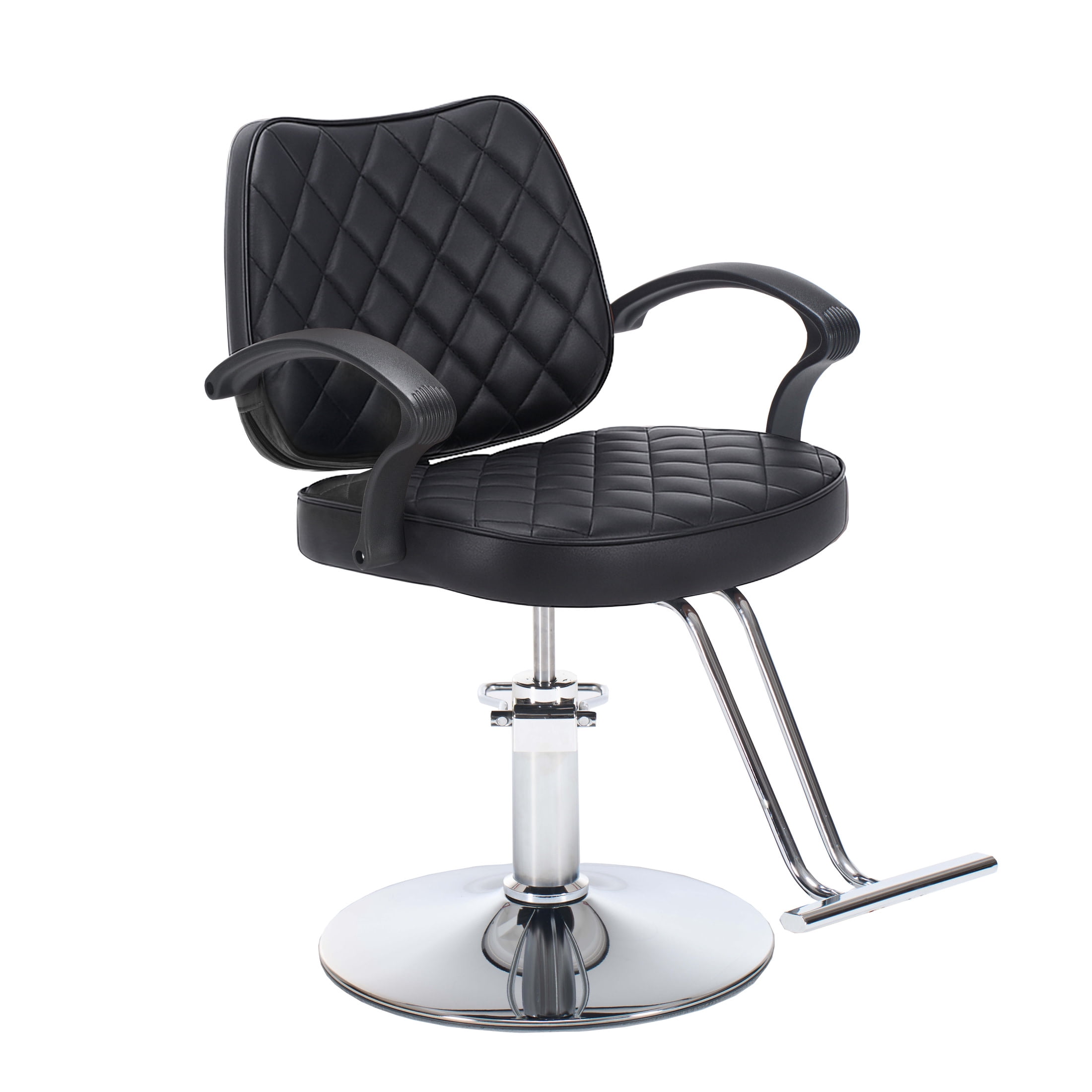 Noble House Hydraulic Salon Styling Chair, Diamond Quilted PU Leather Barber Chair, Black