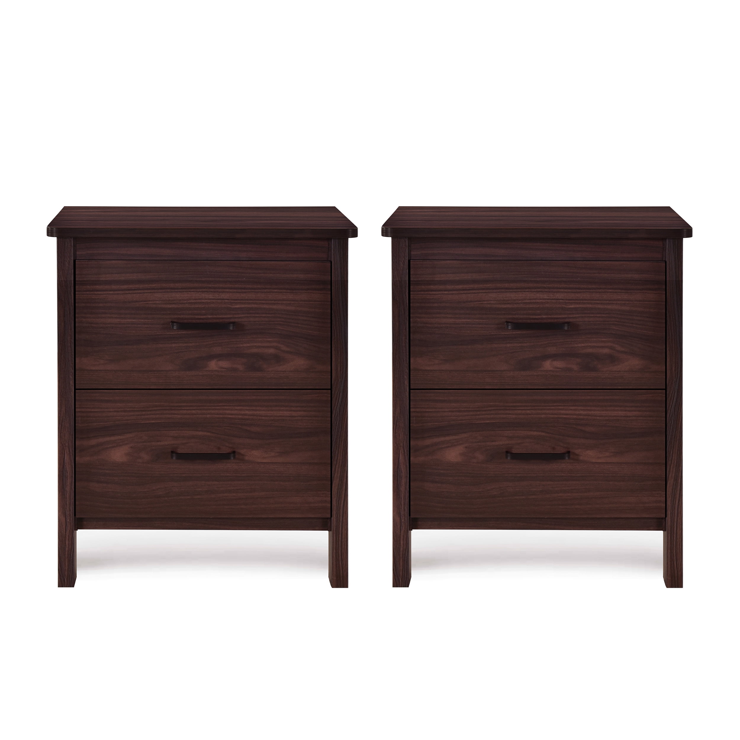 Noble House Hysham 2 Drawer Nightstand, Set of 2, Walnut