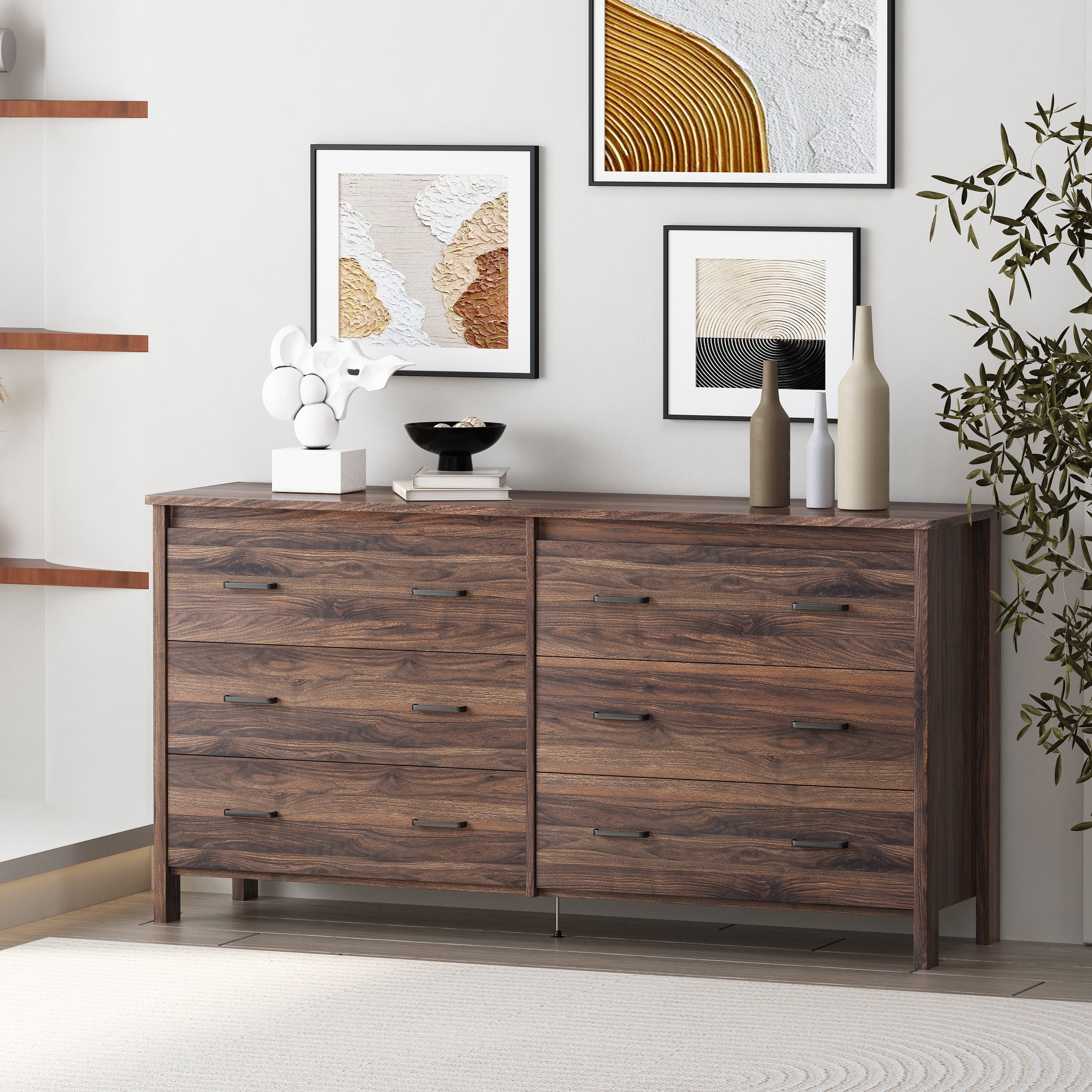 Noble House Hysham 6 Drawer Dresser, Medium Brown