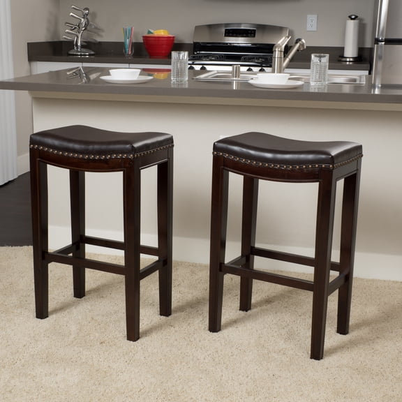 Noble House Indoor Morgan Brown Backless Bar Stools (Set of 2)