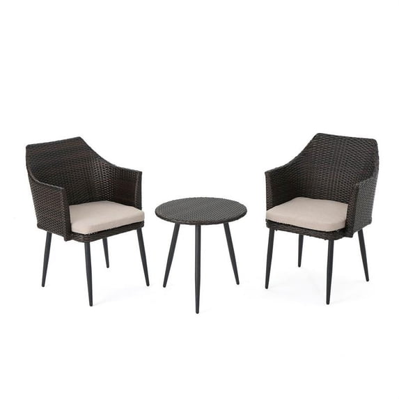 Noble House Iona Outdoor 3 Pc Multibrown Chat Set w/ Begie Cushions