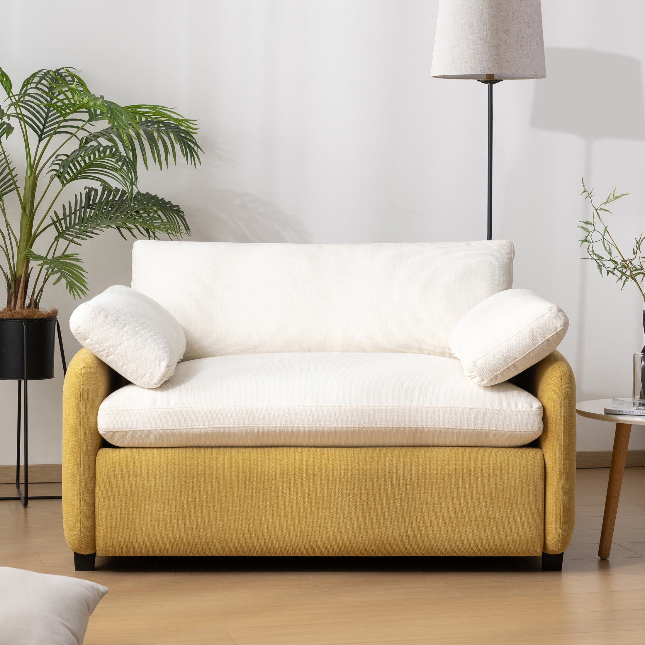 Noble House Iveron Oversized Chenille Upholstered Single Sofa Chair, Armchair Couch with Armrest Pillows, Yellow & Cream