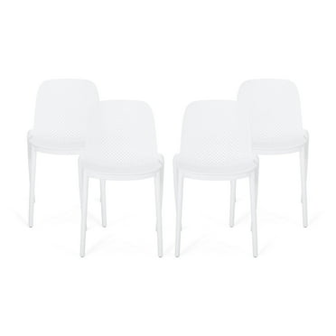 Noble House Ivy Stacking Plastic Patio Dining Side Chair in Black (Set of 4)