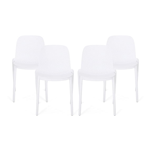 Noble House Ivy Stacking Plastic Patio Dining Side Chair in Black (Set of 4)