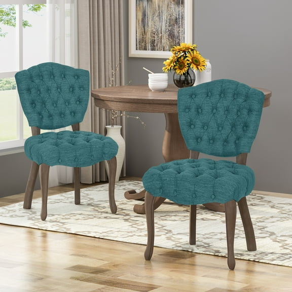 Noble House Jamari Contemporary Fabric Dining Chair, Set of 2, Teal