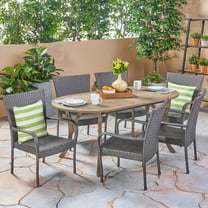 Noble House Jasper 7 Piece Wooden Oval Patio Dining Set in Gray