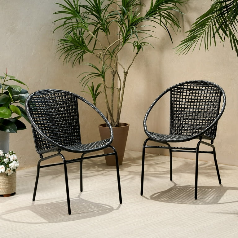 Noble House Java Outdoor Faux Rattan Club Chair in Black (Set of