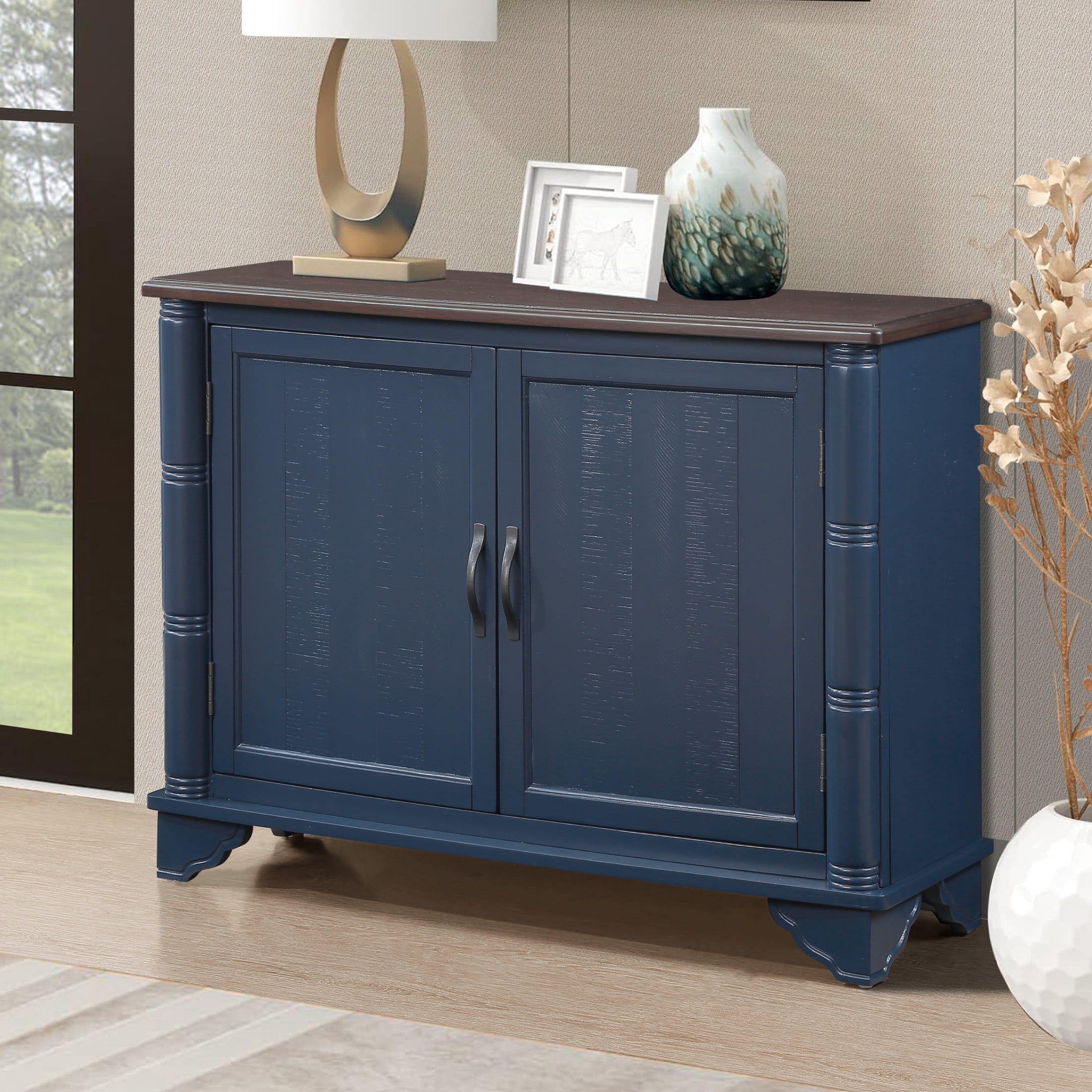 Noble House Jemima 40" Console Table, Pine Wood Frame with Storage Shelf for Hallway or Sofa Table, Navy Blue