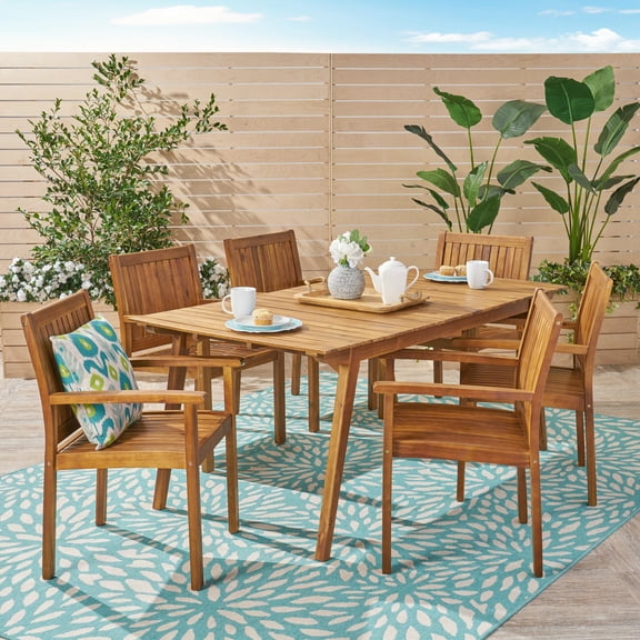 Noble House Jersey Acacia Wood 7-Piece Outdoor Patio Dining Set in Teak