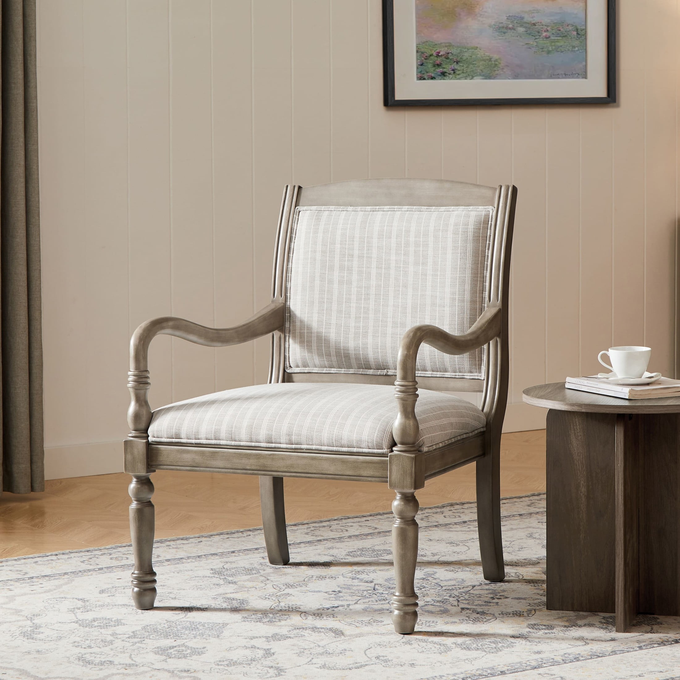 Noble House Jesse 28.5" Vintage Linen Upholstered Accent Chair, Durable Armchair for Living Room, Bedroom, Gray