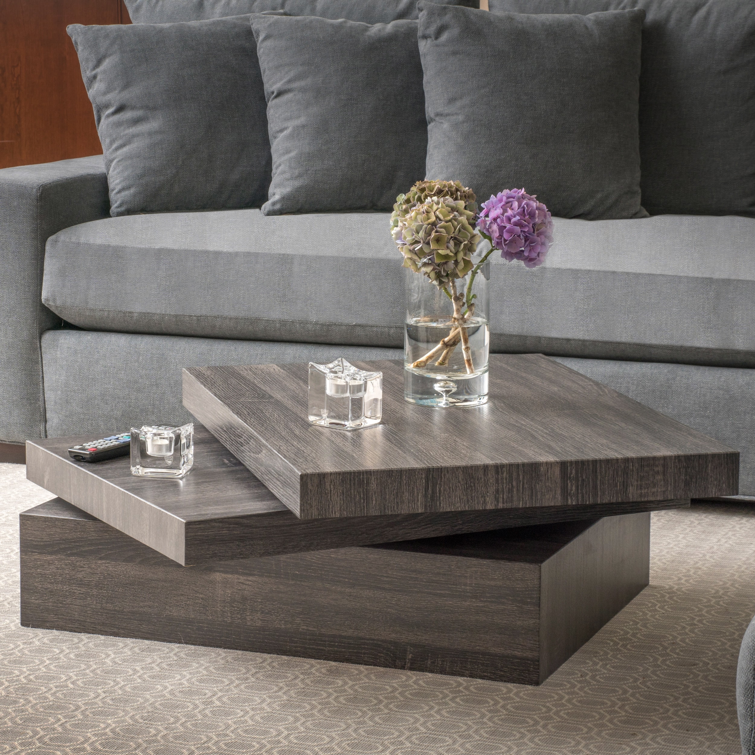 Noble House Jetson Modern Rotating Coffee Table Black