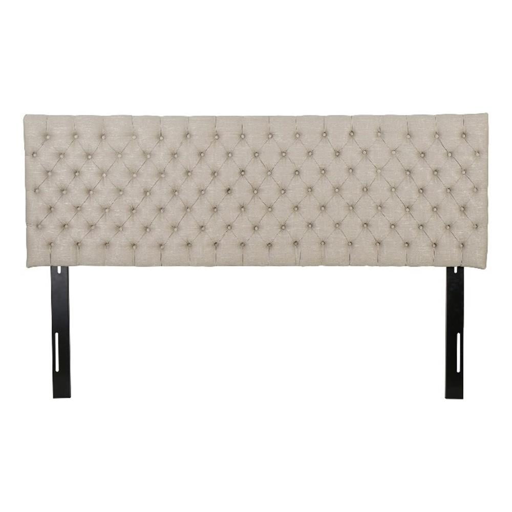 Sand Tufted Upholstered King Headboard with Black Iron Legs