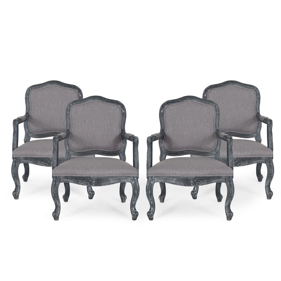Noble House Joni Indoor French Fabric Dining Chair, Set of 4, Gray