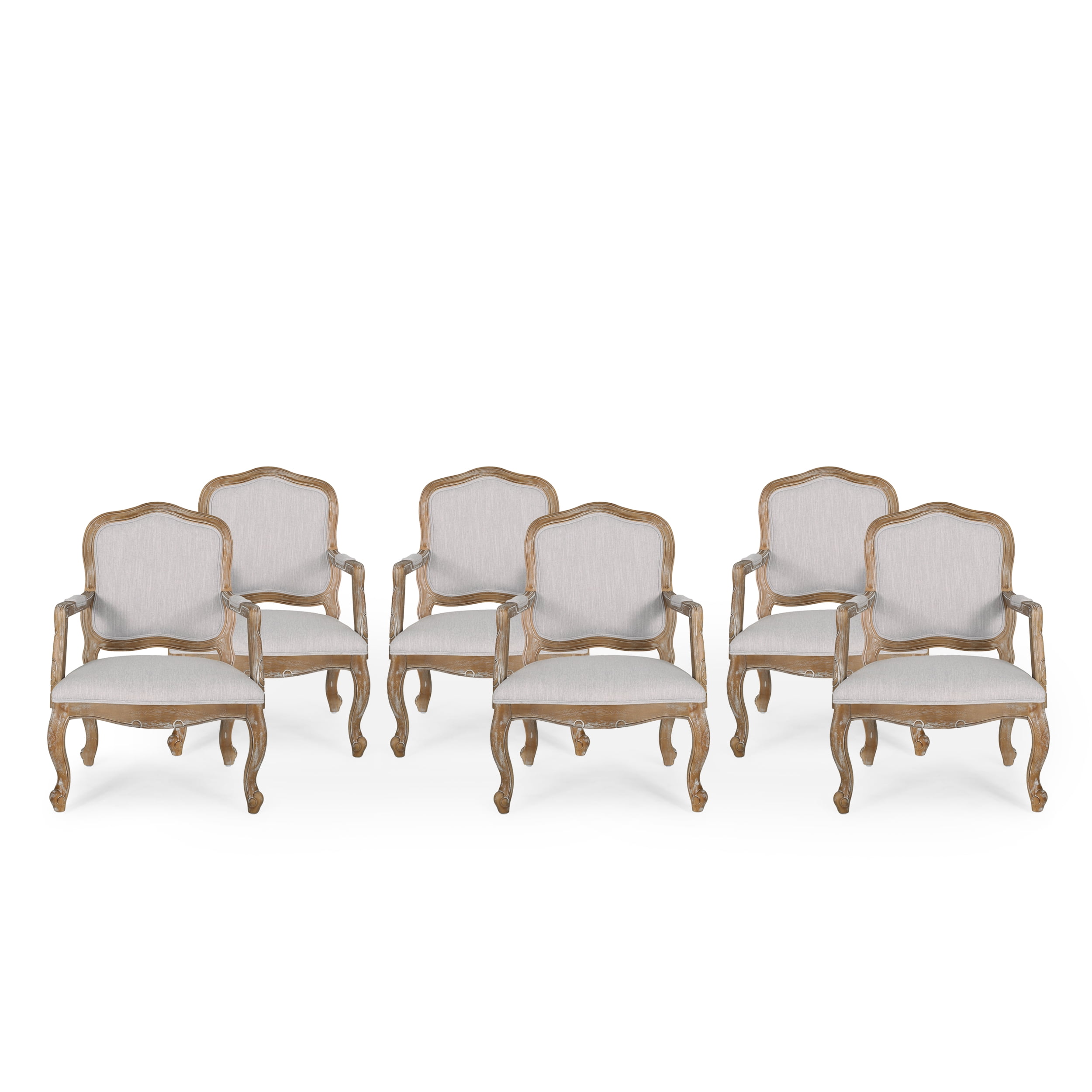Noble House Joni Indoor French Fabric Dining Chair, Set of 6, Light Gray