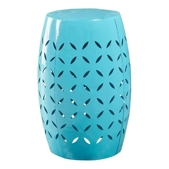 Noble House Jorell Modern Lace Cut Iron Side Table in Blue Finish