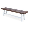 thumbnail image 1 of Noble House Jubilee Indoor Acacia Wood and Iron Dining Bench in Dark Brown/White, 1 of 7