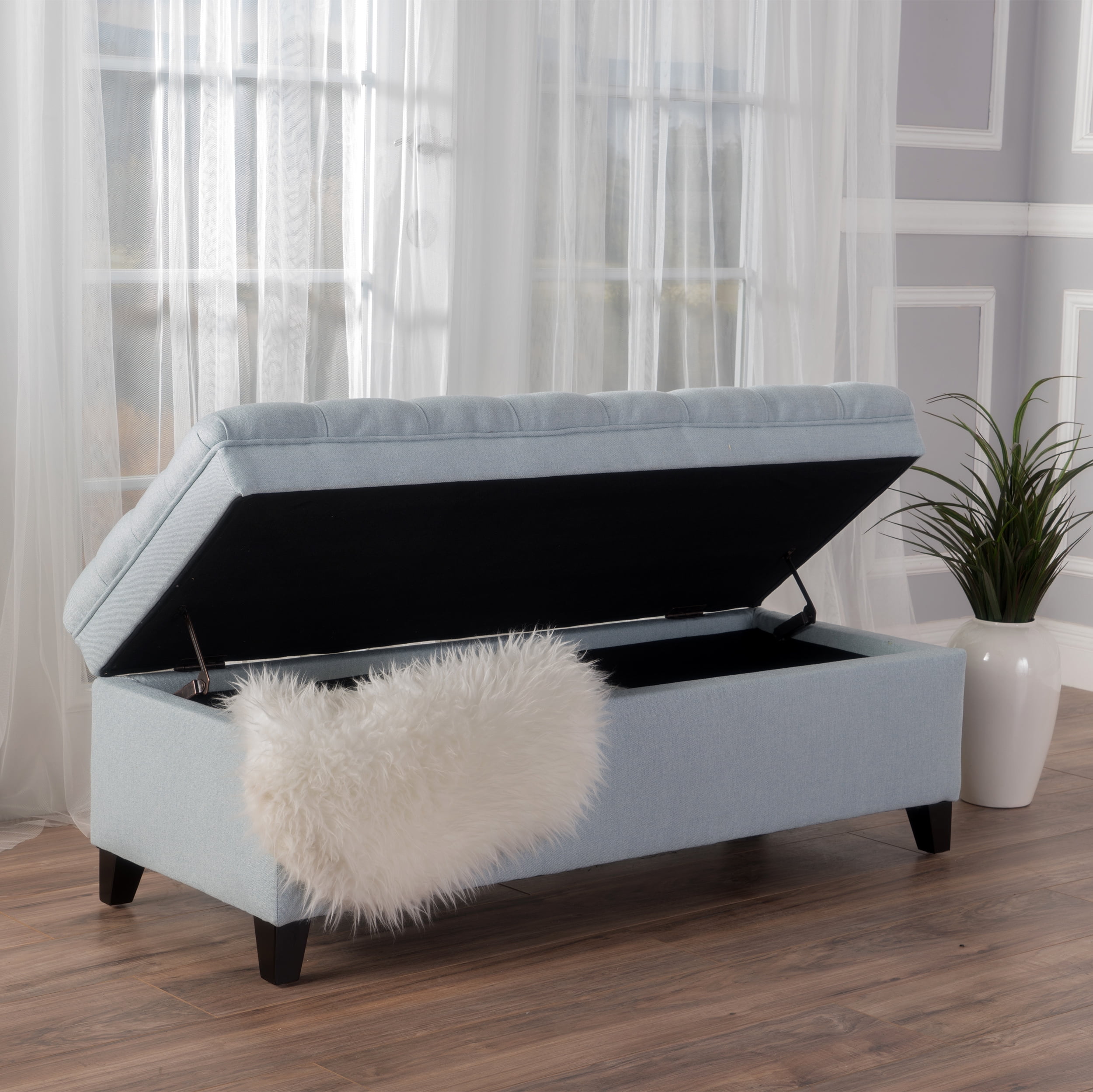 Noble House Jules Fabric Storage Ottoman,Light Sky
