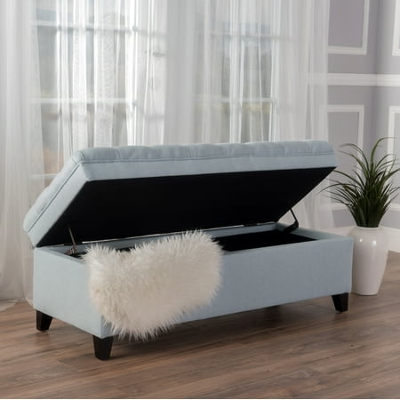 Noble House Jules Fabric Storage Ottoman,Light Sky
