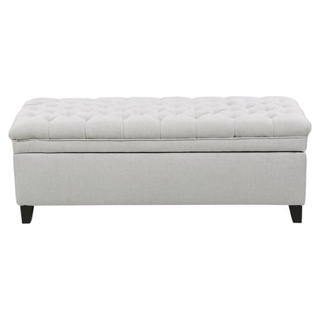 Noble House Juliana Fabric Light Gray Storage Ottoman