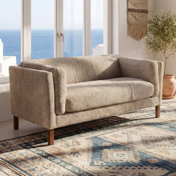 Noble House Julisa 58" Modern Chenille Fabric Loveseat with Removable Cushion, Fixed Backrest, Camel