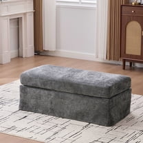Noble House Junton 46" Chenille Ottoman, Modern Square Foot Stool with Metal Legs, Living Room, Bedroom, Charcoal