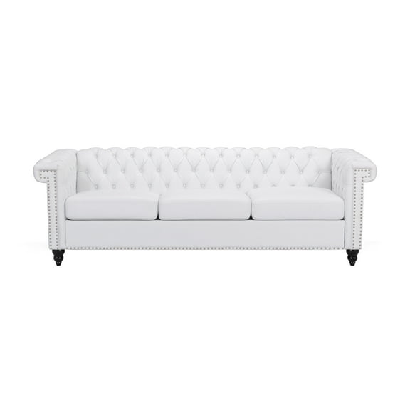 Noble House Kabella Tufted Fabric Chesterfield Sofa, White