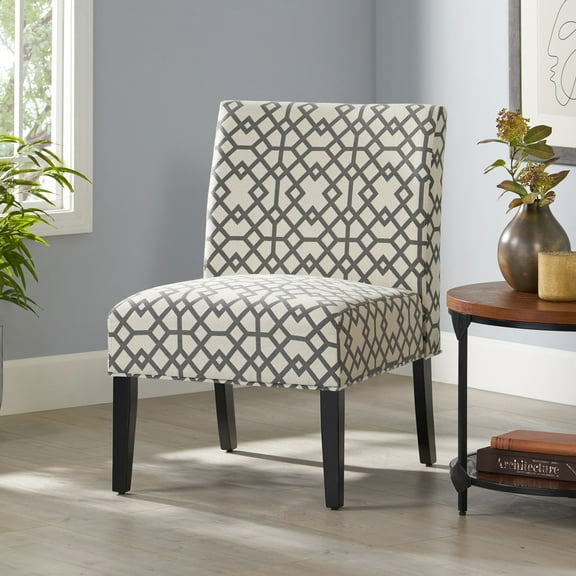 Noble House Kacey Contemporary Fabric Slipper Accent Chair, Gray Geometric Pattern and Matte Black
