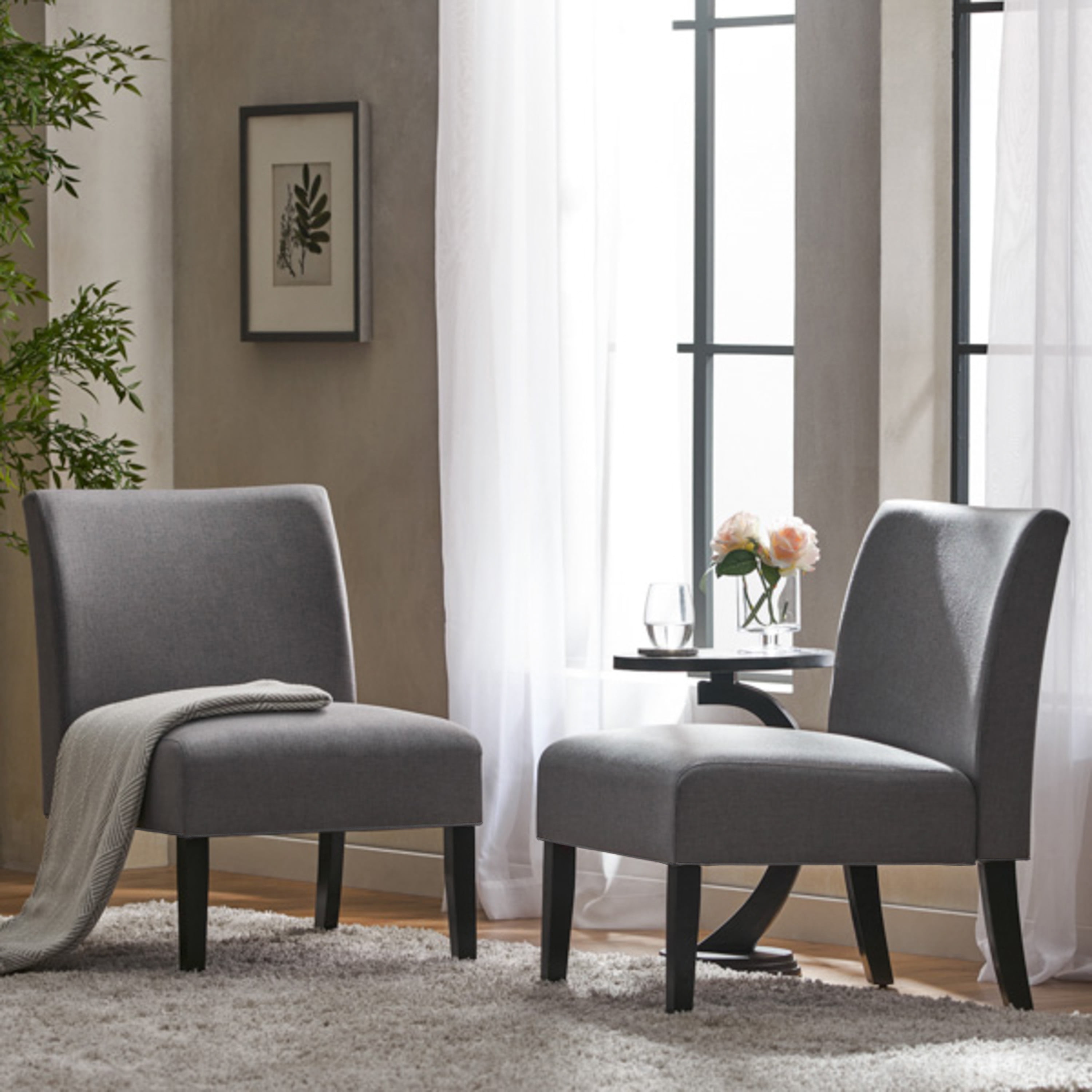 Noble House Kacey Contemporary Fabric Slipper Accent Chair Set of 2 Gray