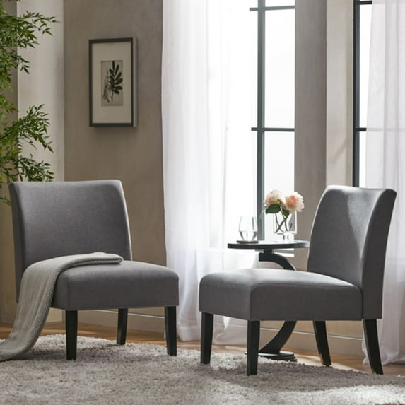 Noble House Gray Kacey Fabric Armless Slipper Chair Set, 2 Pieces