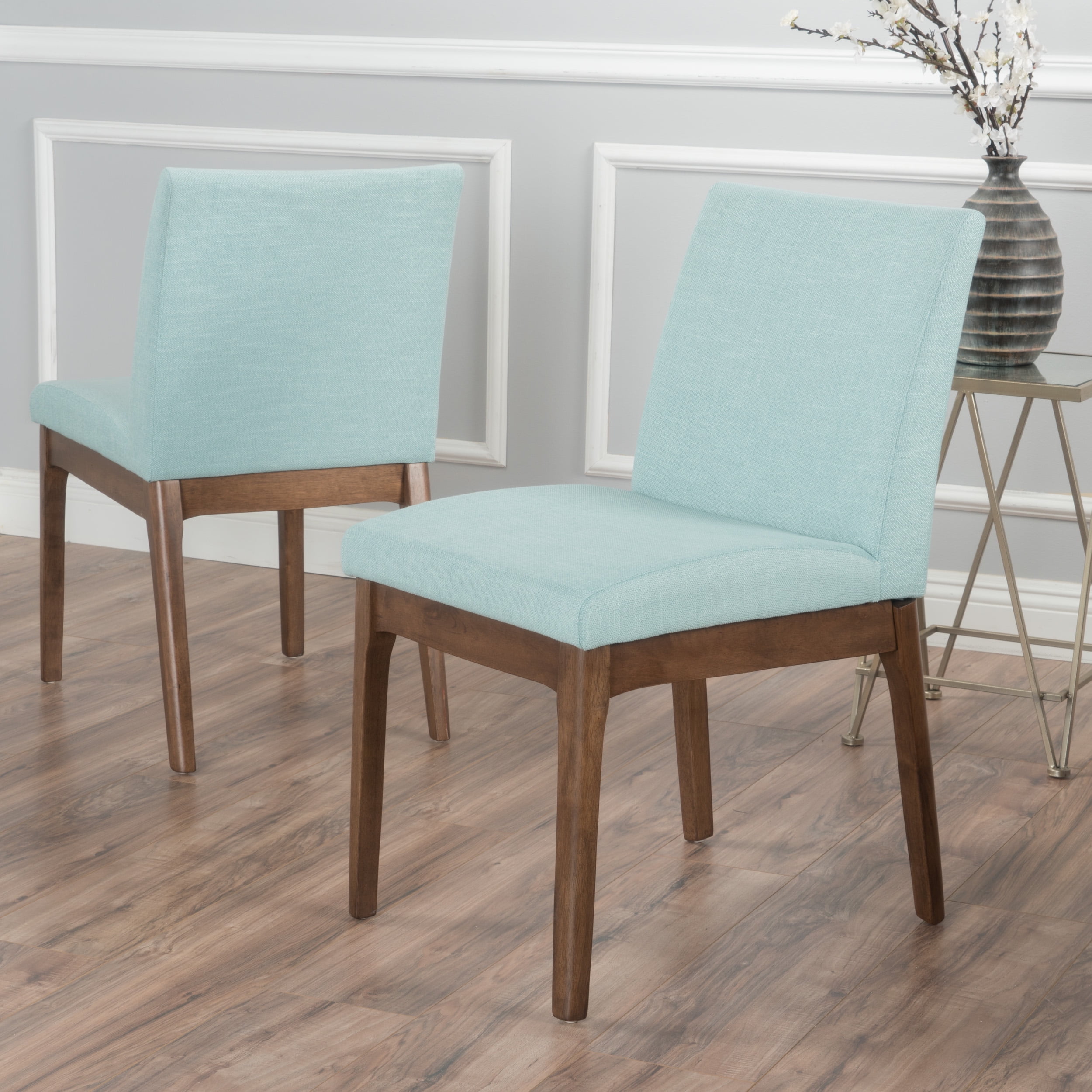 Noble House Karin Mid-Century Fabric Dining Chairs, Set of 2, Mint, Walnut
