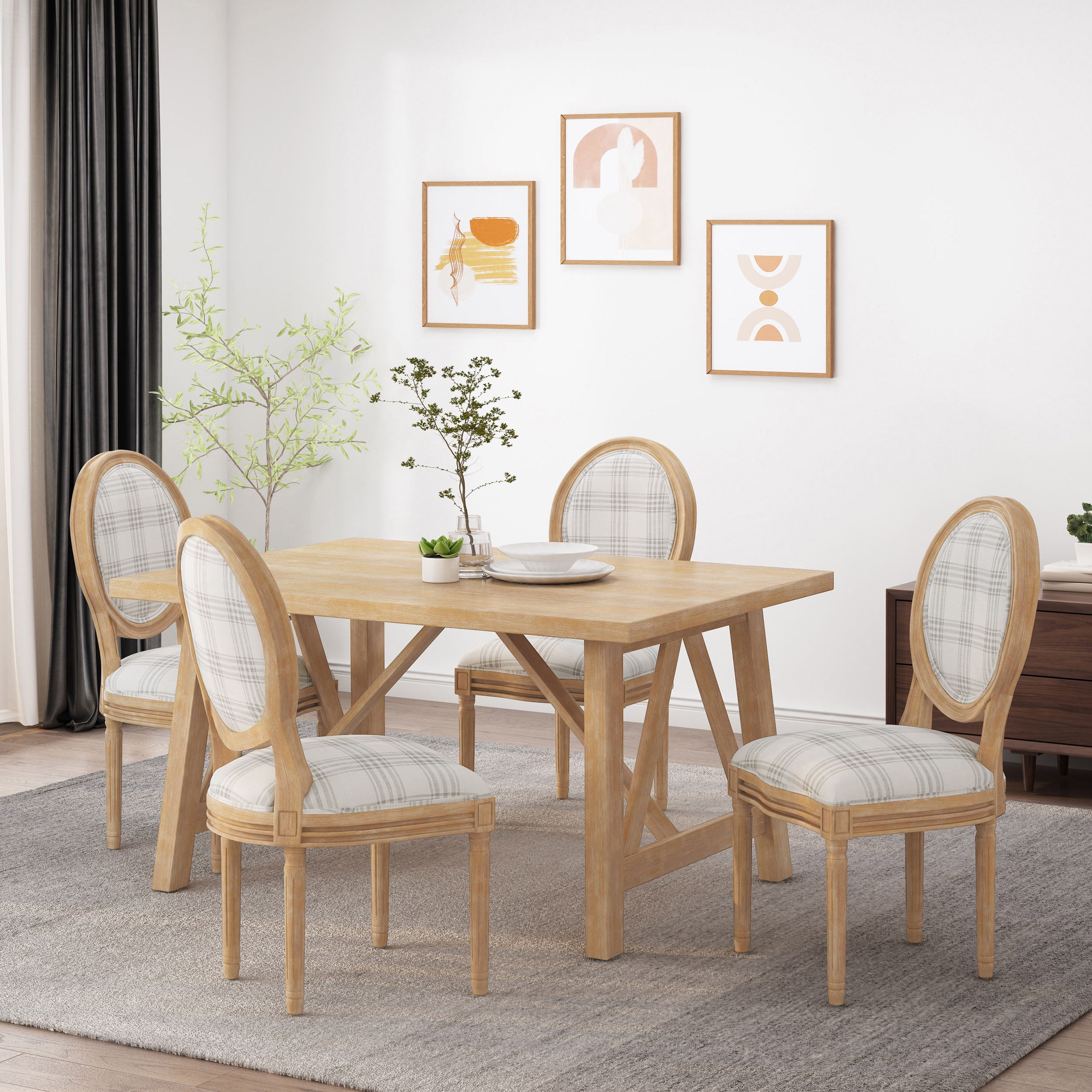  French Country Dining Chairs Set of 4, Farmhouse Dining Chairs  with Round Backrest, Mid Century Upholstered King Louis Back Accent Side  Chair with Solid Wood Leg for Dining Room Bedroom