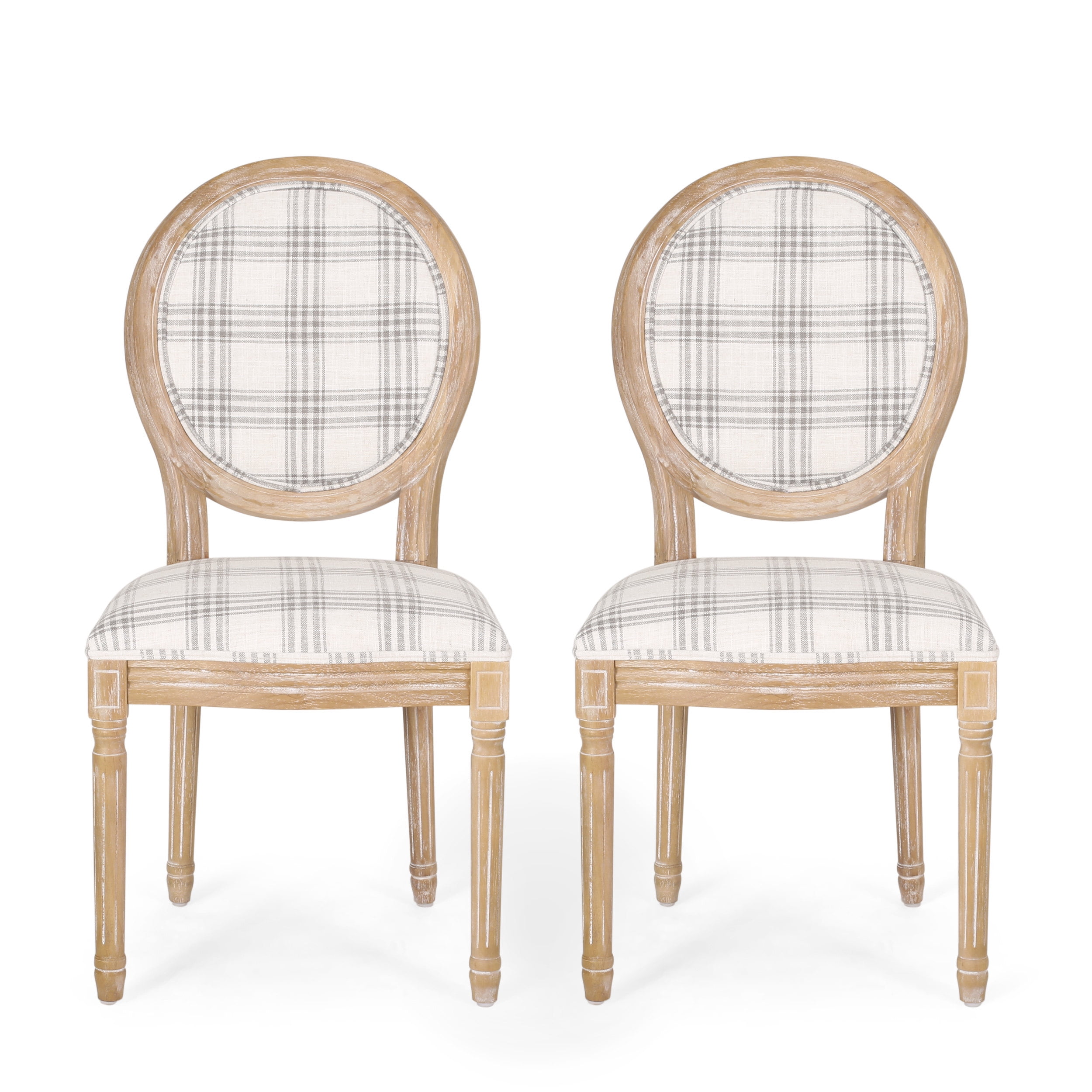 Noble House Karter Fabric Dining Chairs, Set of 2, Gray Plaid and Light Beige
