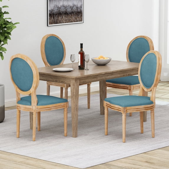 Noble House Karter Indoor French Fabric Dining Chairs, Set of 4, Dark Teal