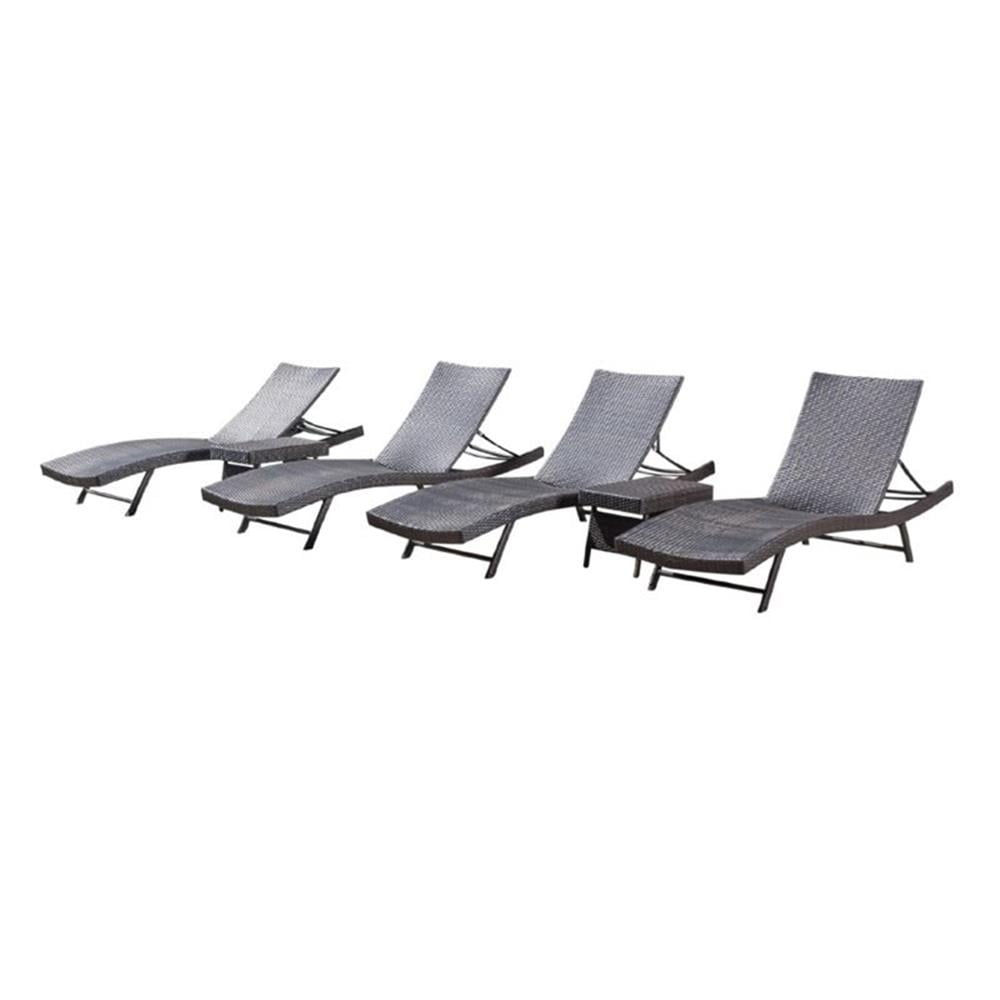 Noble House Kauai 6 Piece Outdoor Wicker Chaise Lounge Set in Multibrown