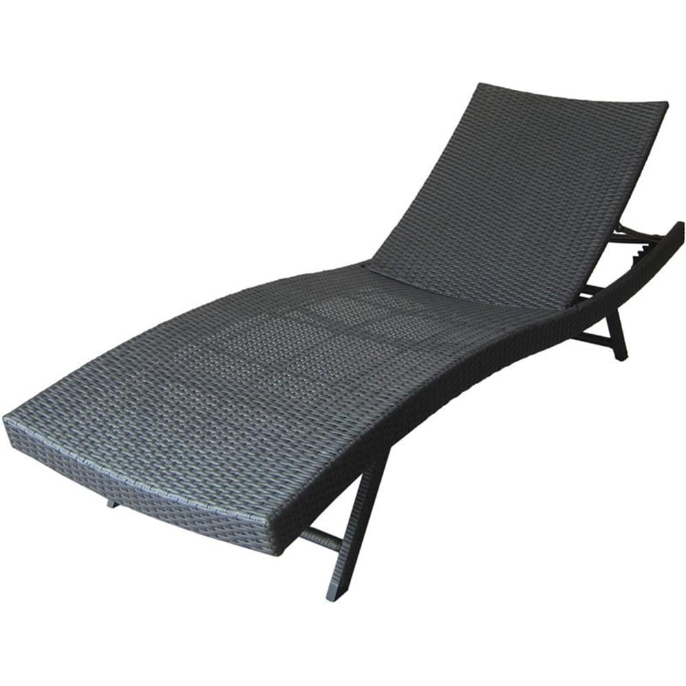 Gray Wicker Outdoor Adjustable Chaise Lounge with Iron Frame