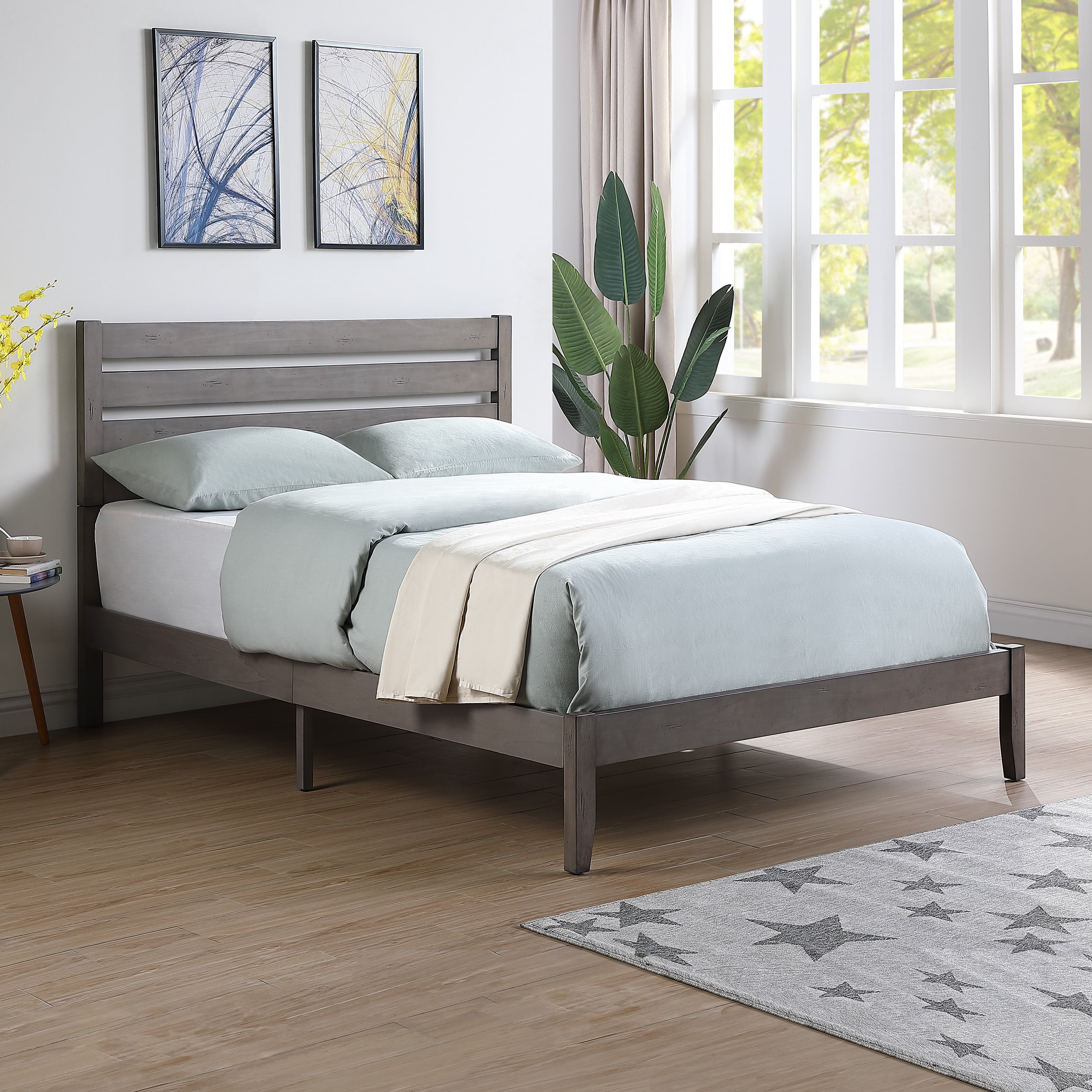 Noble House Kaylin Queen Size Bed with Headboard, Natural and Gray Finish