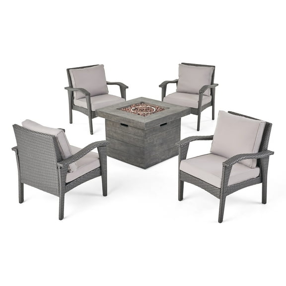 Noble House Keana Outdoor 4 Chair Chat Set w Fire Pit Gray