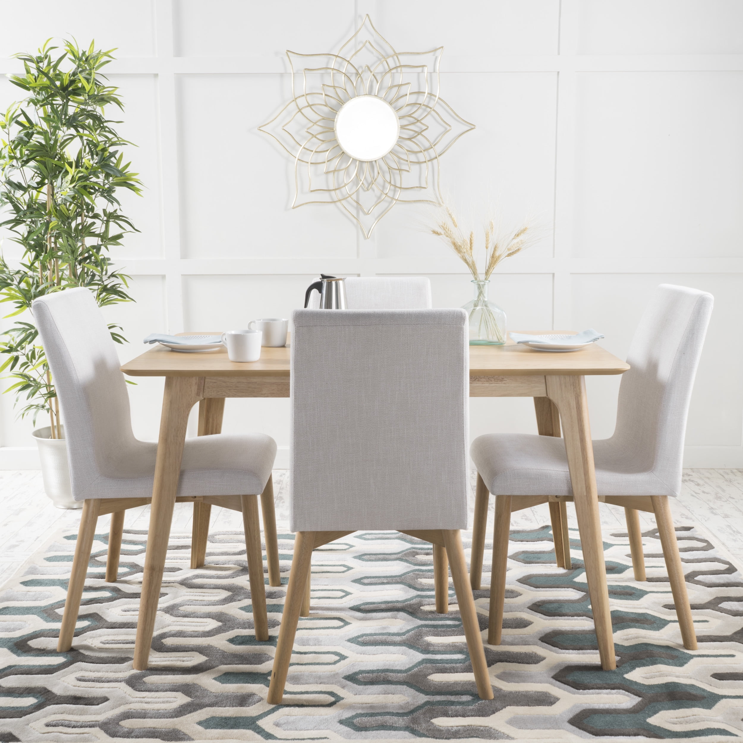 Noble House Keaton Mid Century Modern 5 Piece Dining Set Light Beige and Natural Oak Walmart