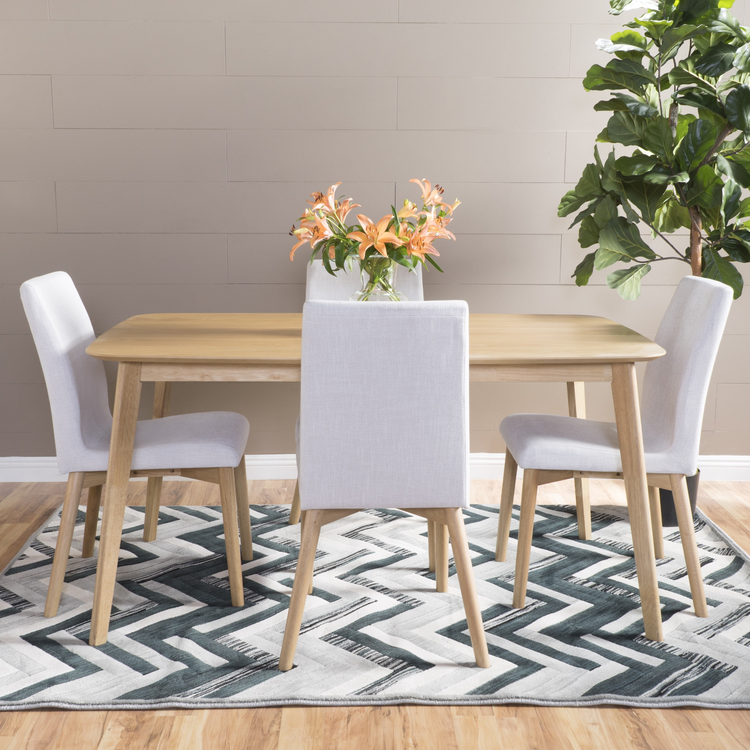 Noble House Keaton Mid-Century Modern 5 Piece Dining Set, Light Beige and Natural Oak Sansujyuku sansujyuku.com