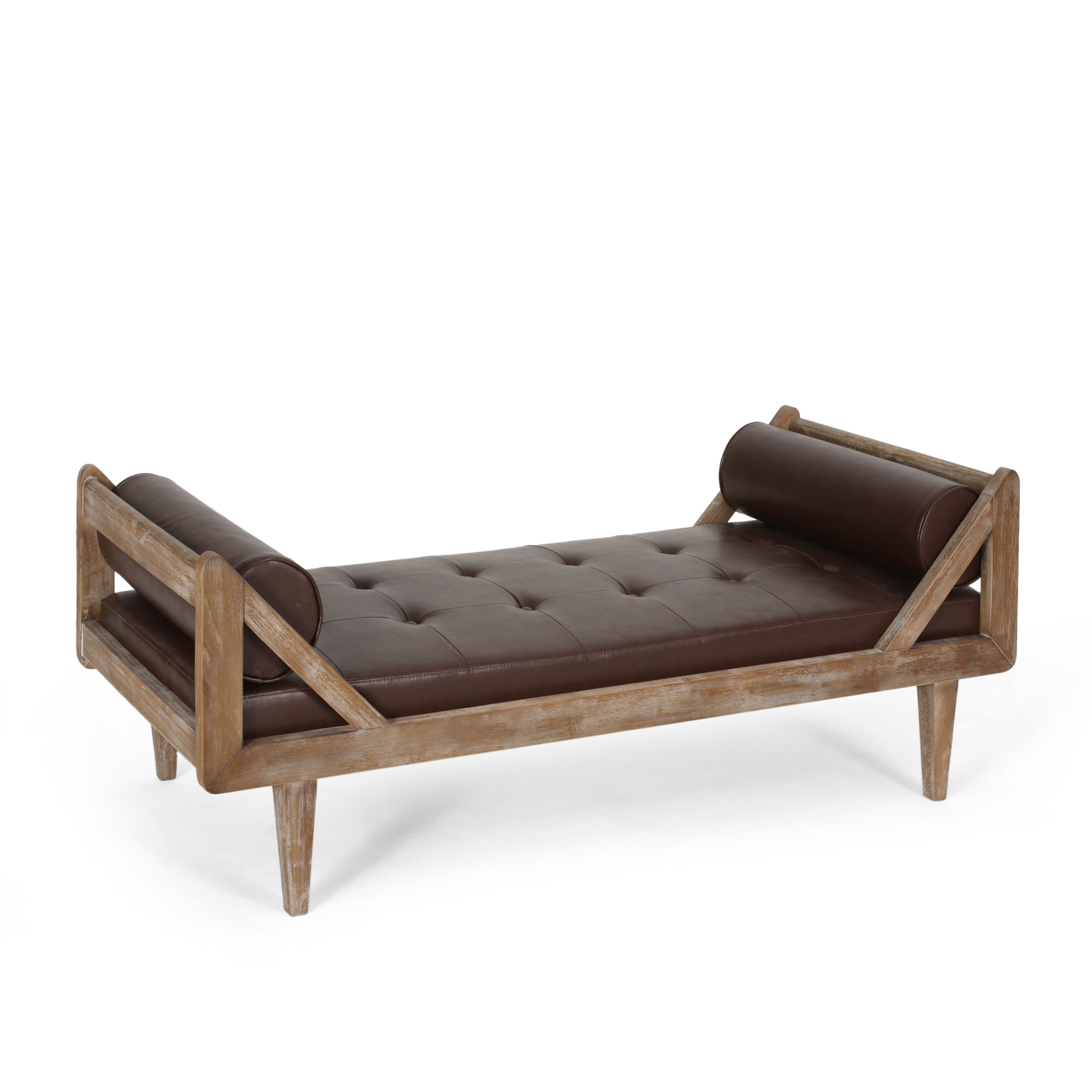 Noble House Kew Indoor Faux Leather Tufted Chaise Lounge, Dark Brown