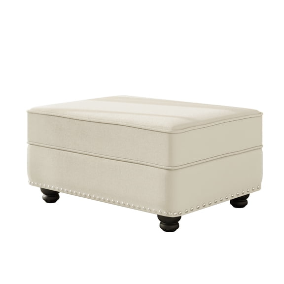 Noble House Kieran 31.5" Velvet Ottoman, Modular Sectional Extension Footstool and Coffee Table Seat, Beige White