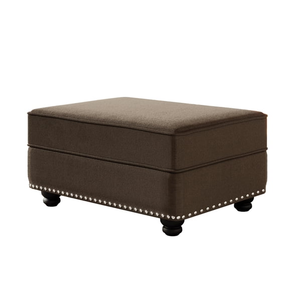 Noble House Kieran 31.5" Velvet Ottoman, Modular Sectional Extension Footstool and Coffee Table Seat, Brown