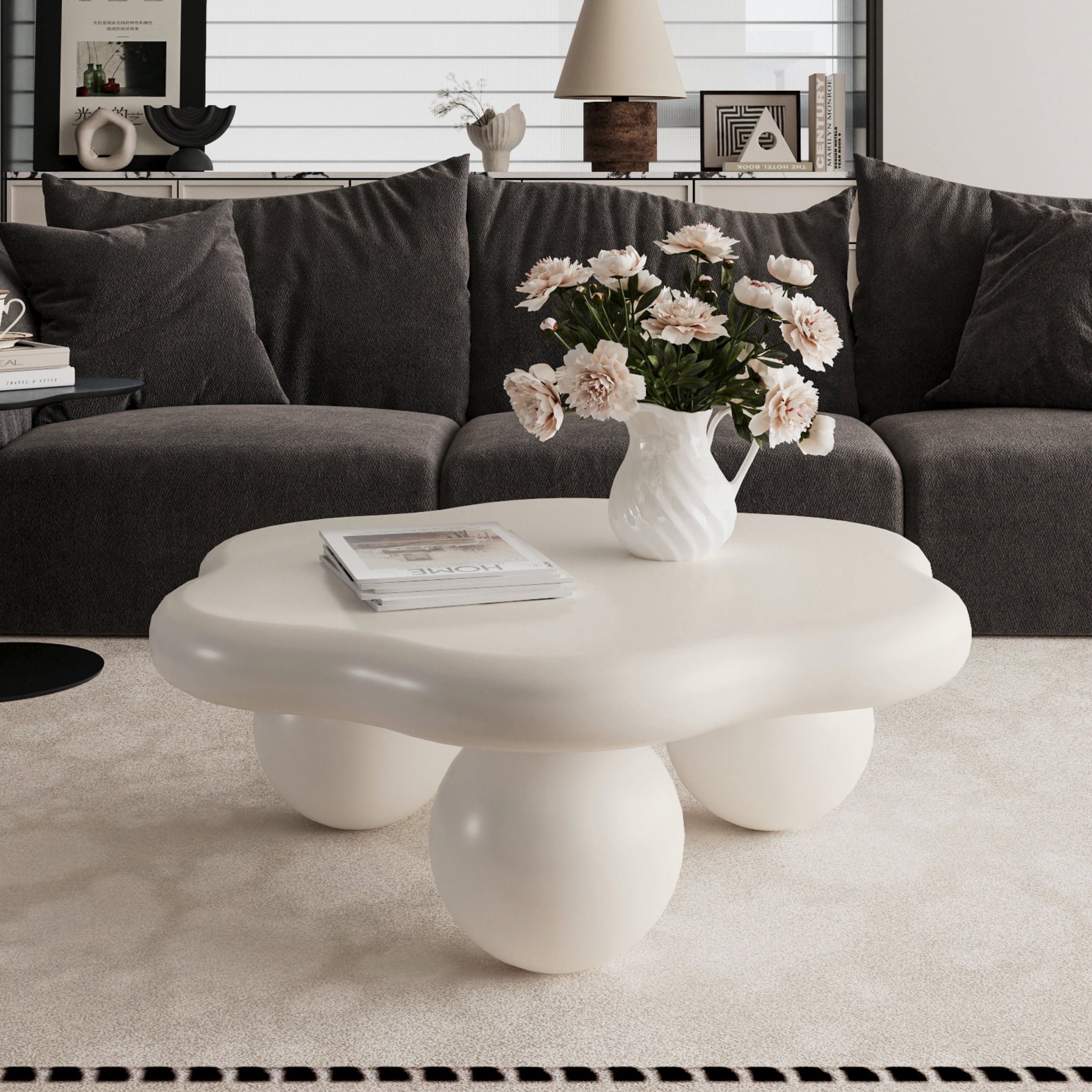 Noble House Kieran 35" Cloud Coffee Table, Modern Minimalist Living Room Table, Small Space Accent Table, Cream White