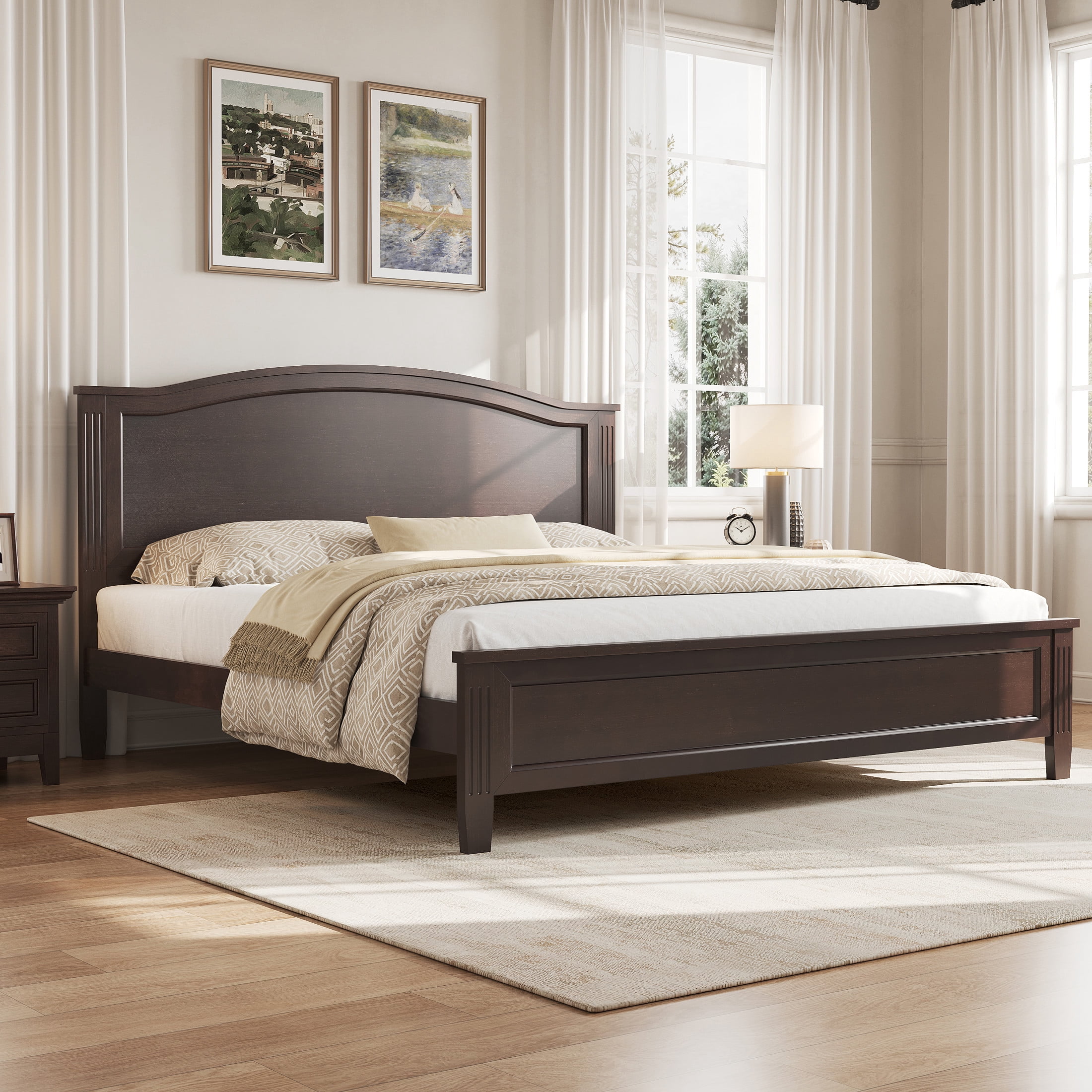 Noble House King Size Platform Bed with Headboard and Slat Support, Wooden Bed Frame, Rustic Farmhouse, Espresso