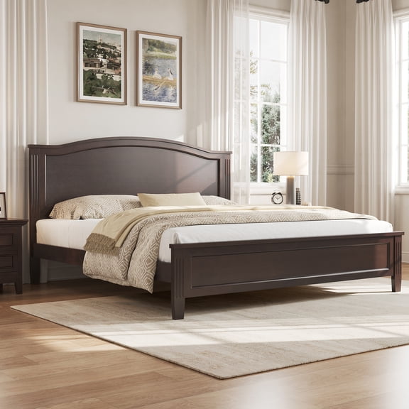 Noble House King Size Platform Bed with Headboard and Slat Support, Wooden Bed Frame, Rustic Farmhouse, Espresso