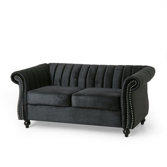 Noble House Klein Indoor Velvet Upholstered Loveseat, Black