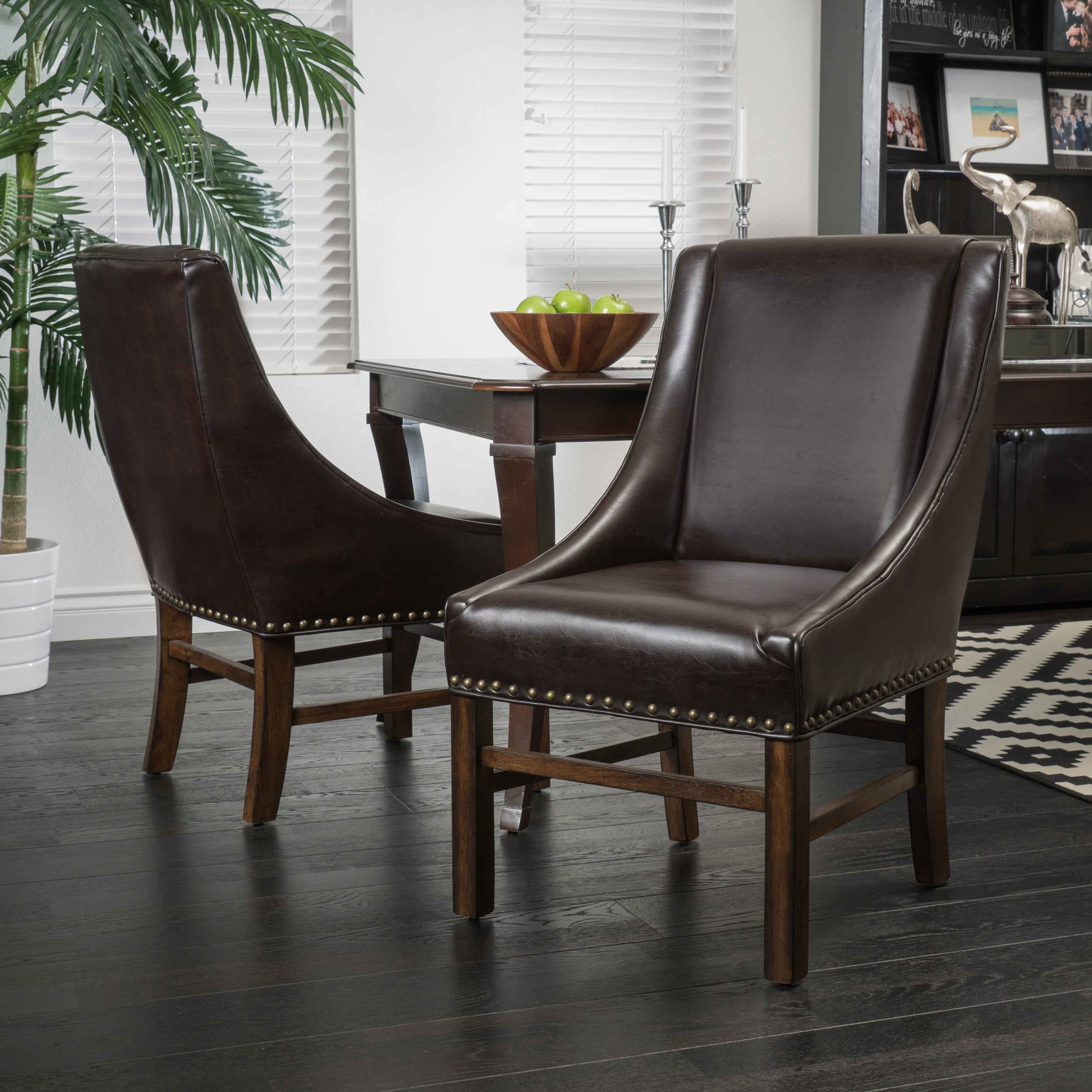 Noble House Kmari Indoor Contemporary Bonded Leather Dining Chairs, Set ...