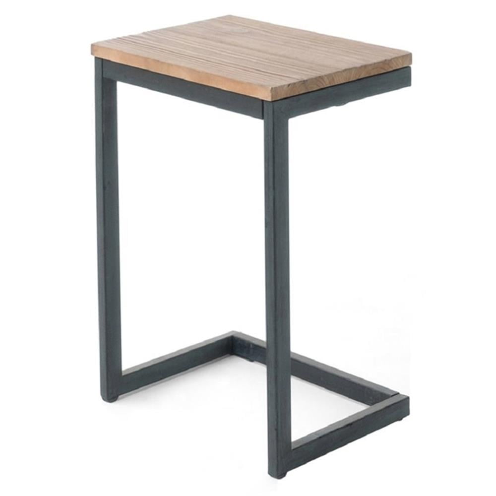 Noble House Kora Modern Firwood Outdoor C-Shaped Accent Table in Brown/Black